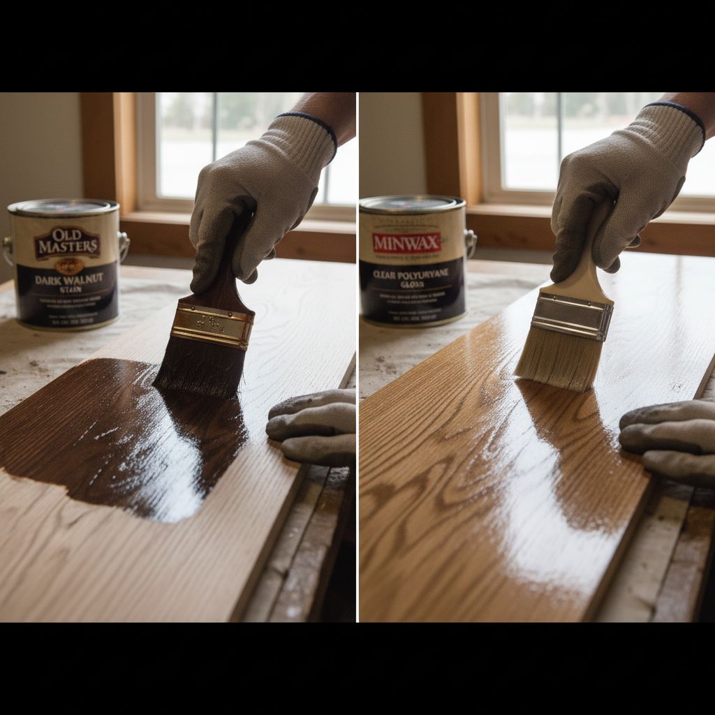 Applying stain and clear coat using finishing techniques for woodworking for a durable finish
