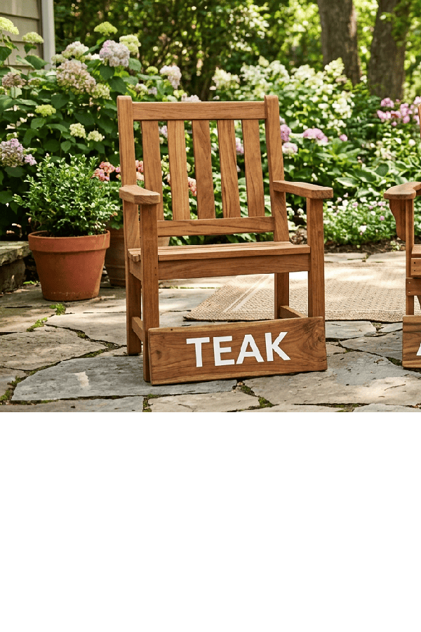 Visual comparison of the best wood for outdoor furniture including teak, acacia, and cedar outdoor seating.