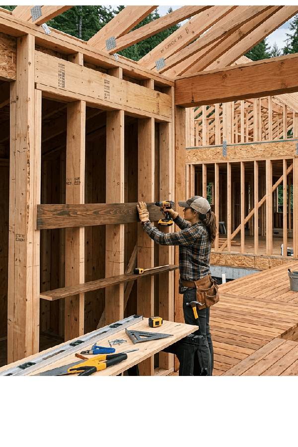 Hardwood vs softwood examples featuring pine framing, cedar decking, and DIY woodworking projects