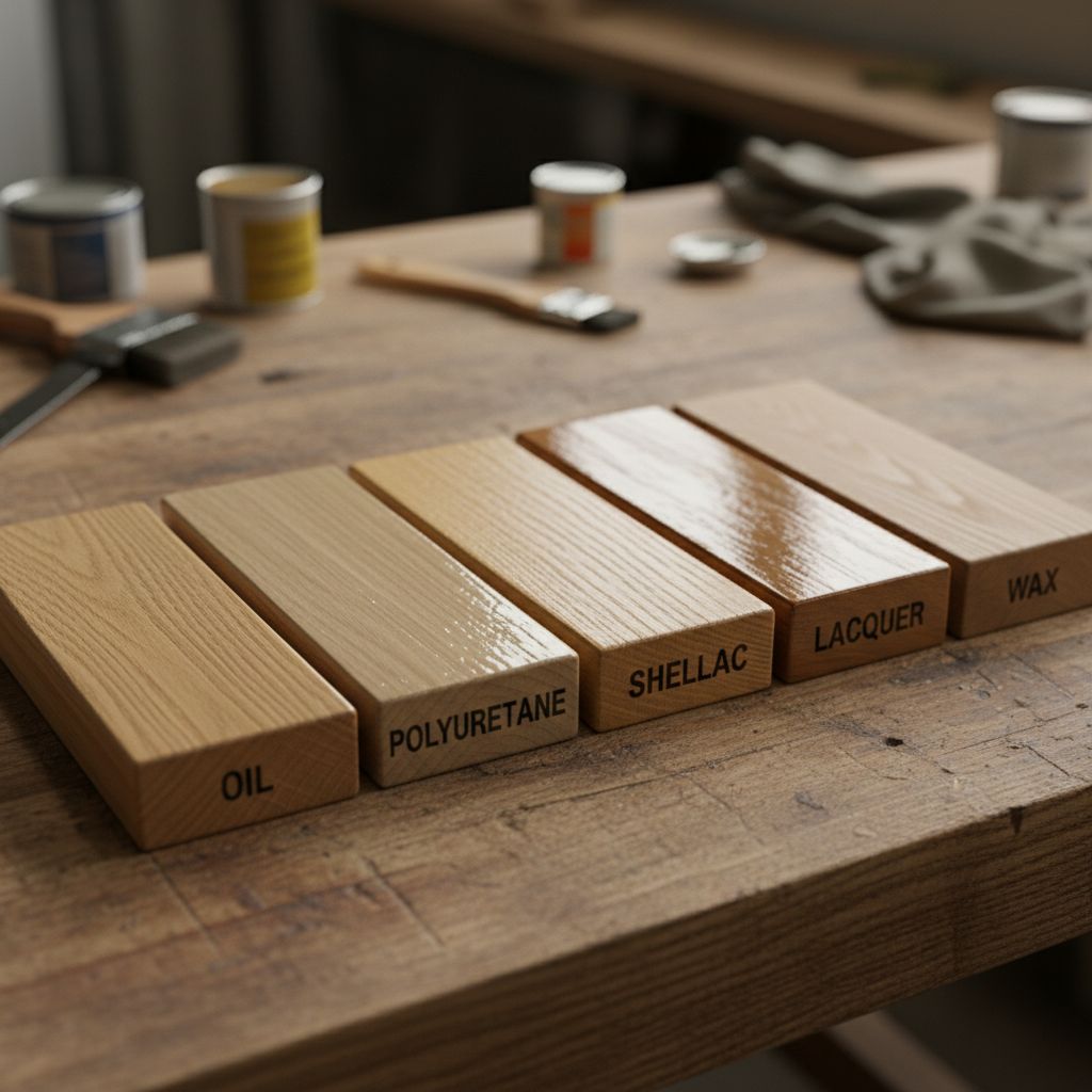 Examples of finishing techniques for woodworking showing different types of wood finishes