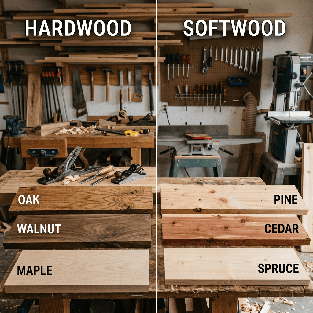 Outdoor patio featuring teak, acacia, and cedar furniture to compare durability across these wood types.