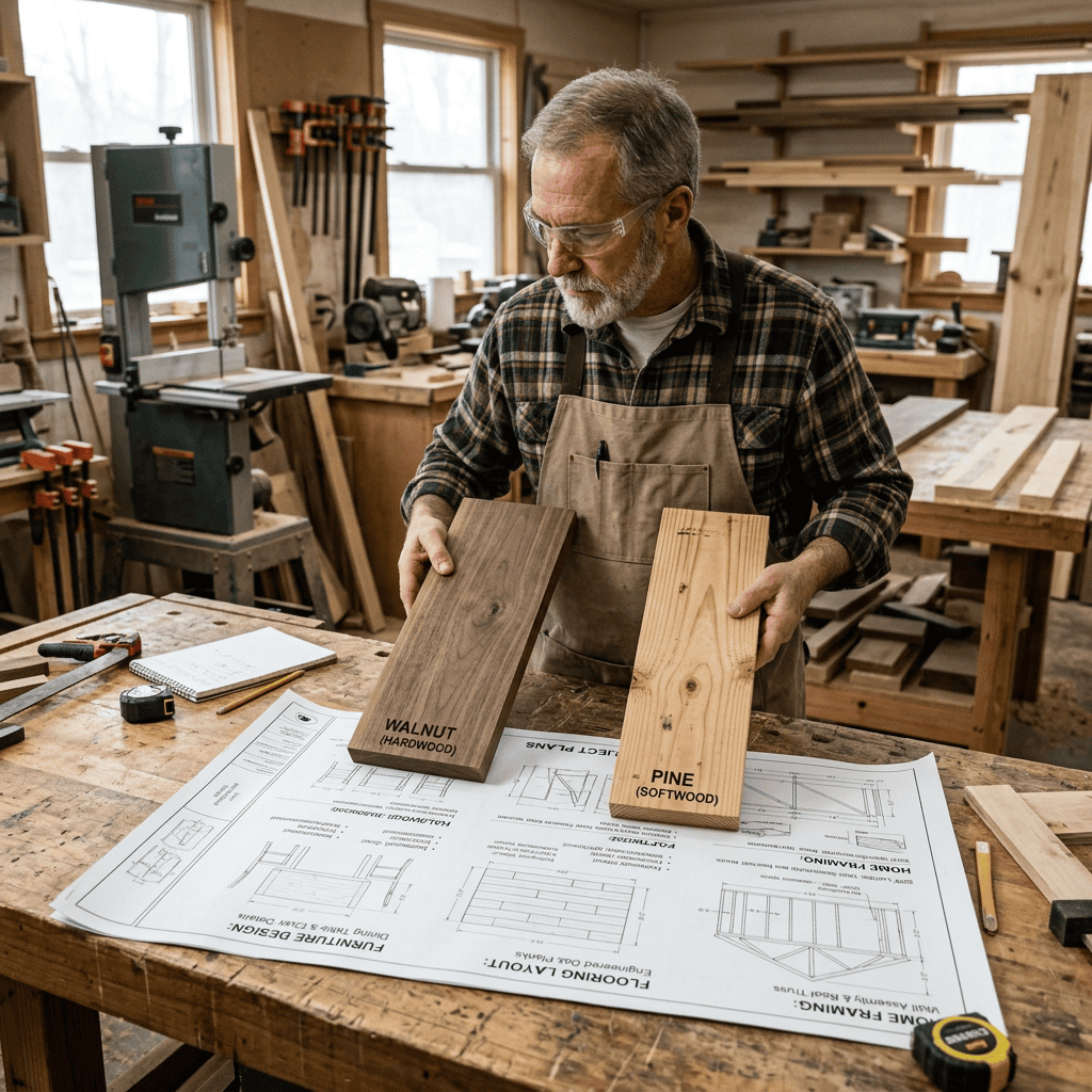 Hardwood vs. Softwood guide helping choose the right wood for woodworking and construction projects