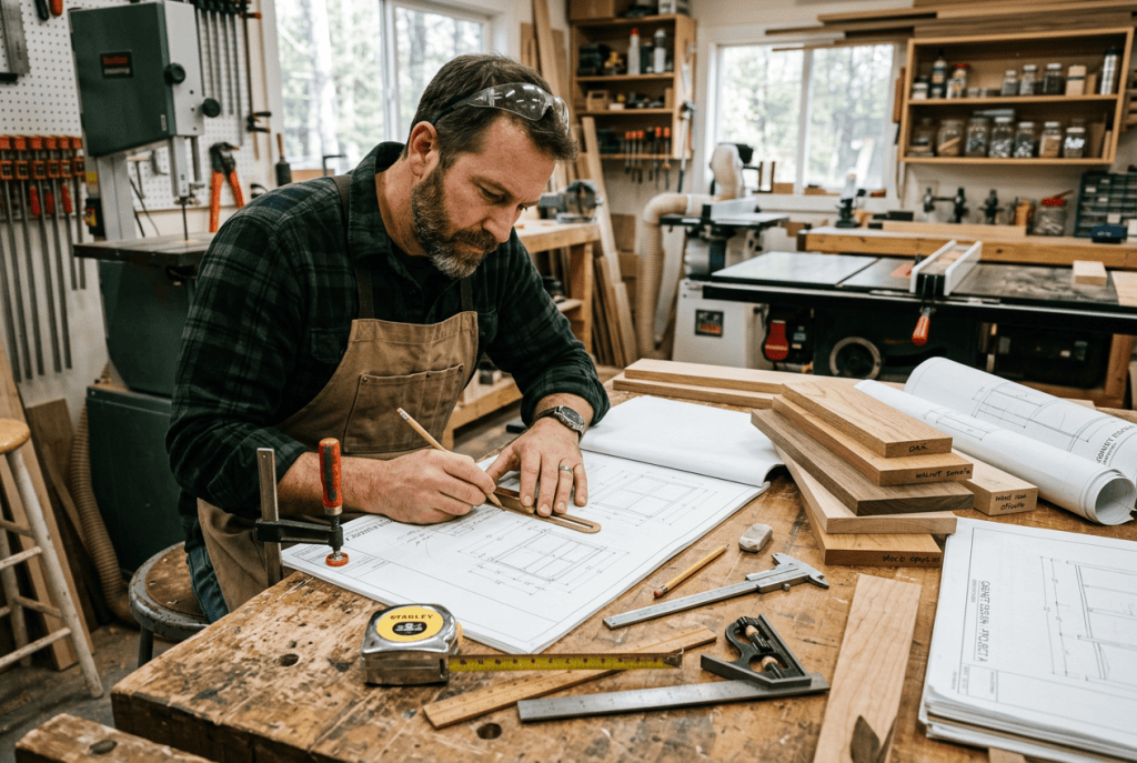 Custom furniture building guide illustrating furniture planning, measurements, and project design.