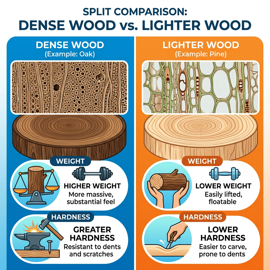 Wood hardness and wood density comparison illustrating the difference between density and Janka hardness
